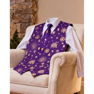NWT DiBanGu Mens Silk Christmas Vest and Tie Set Holiday Festive  Waistcoat S74